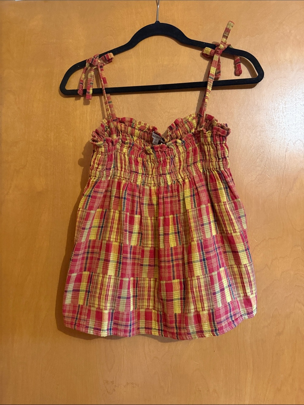 NWT Toad&Co Yellow and Red Plaid Smocked Tank Top 100% Organic Cotton